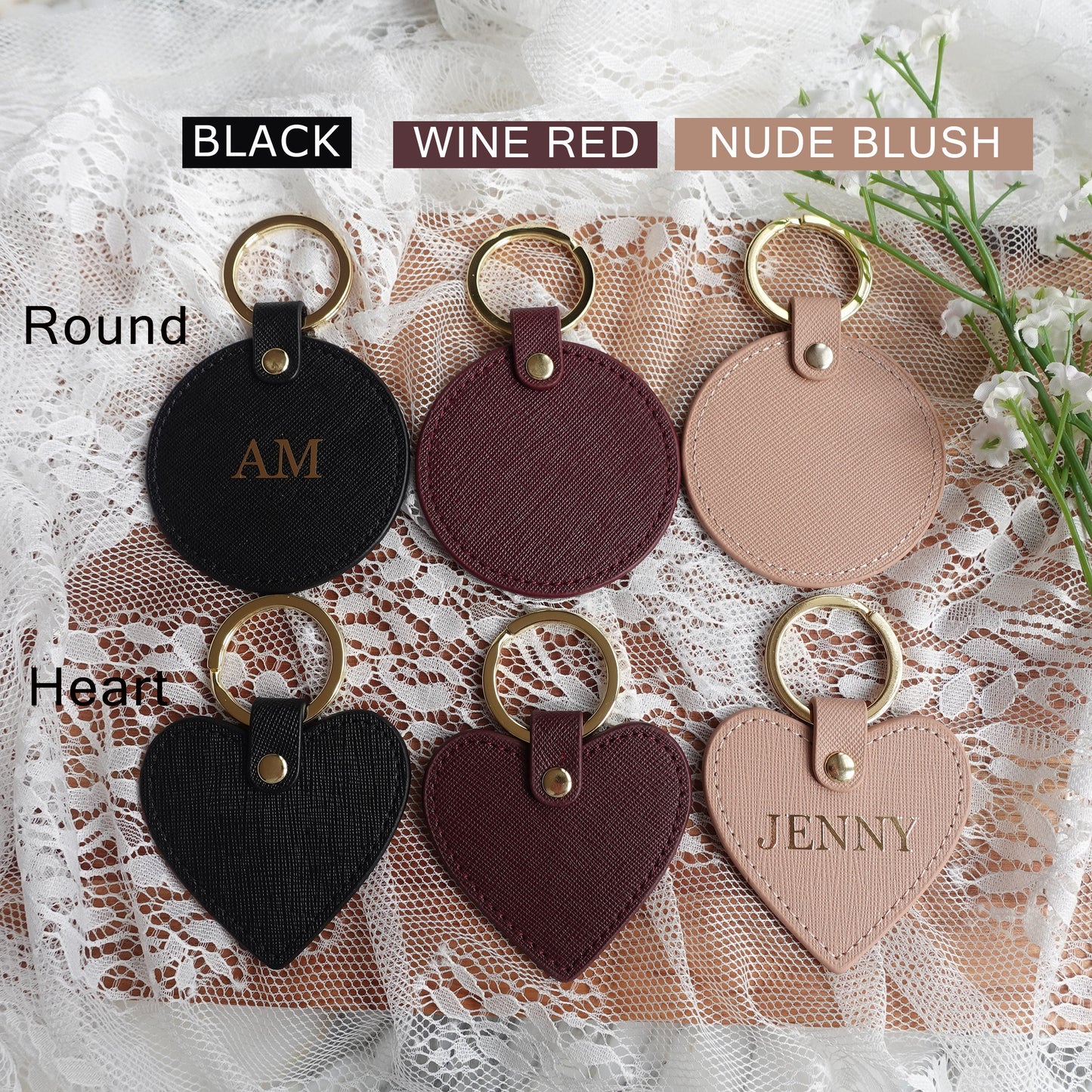 Personalised Monogrammed Keyring Saffiano Leather