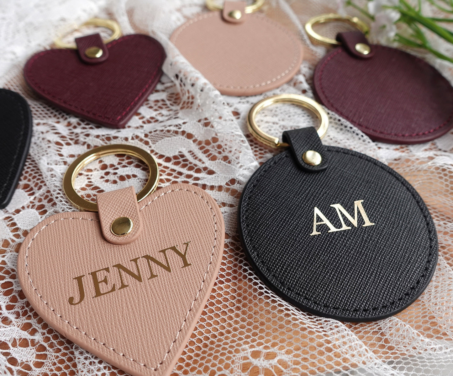 Personalised Monogrammed Keyring Saffiano Leather