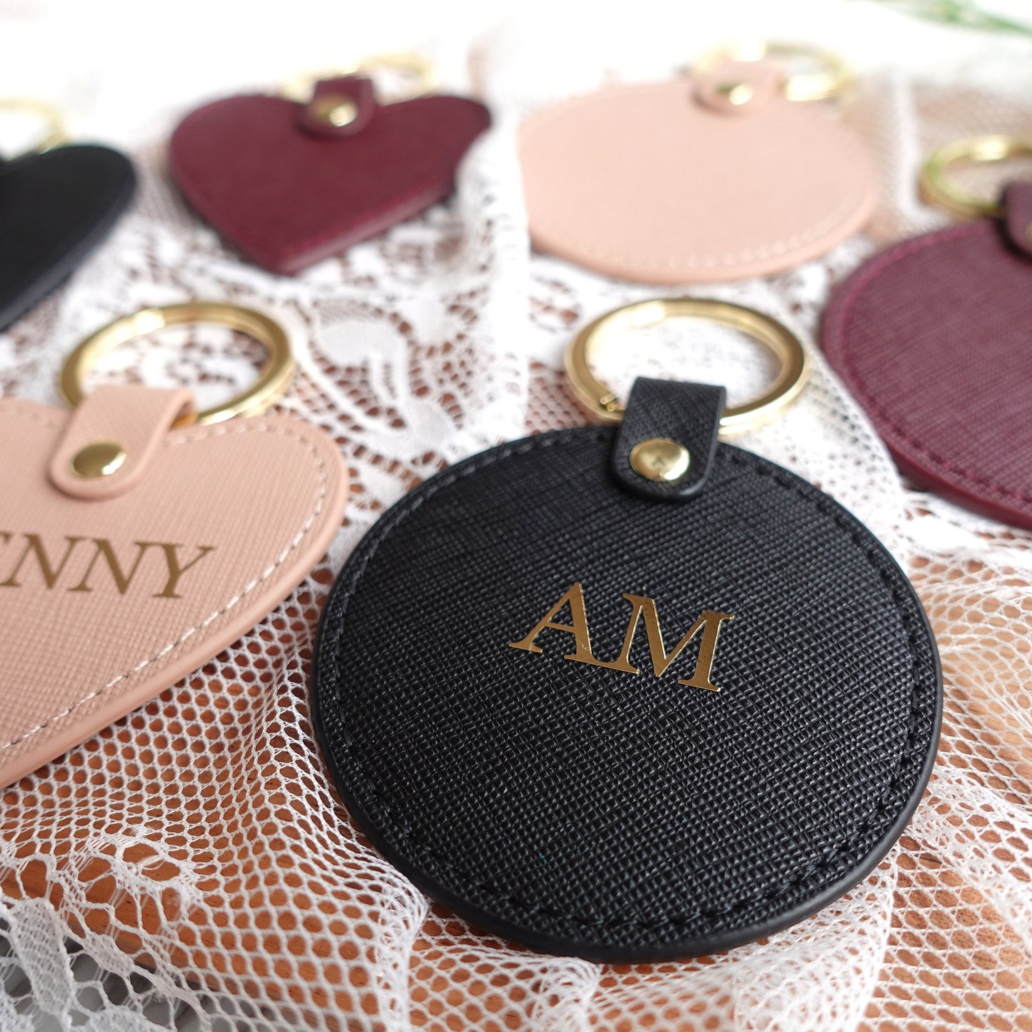 Personalised Monogrammed Keyring Saffiano Leather