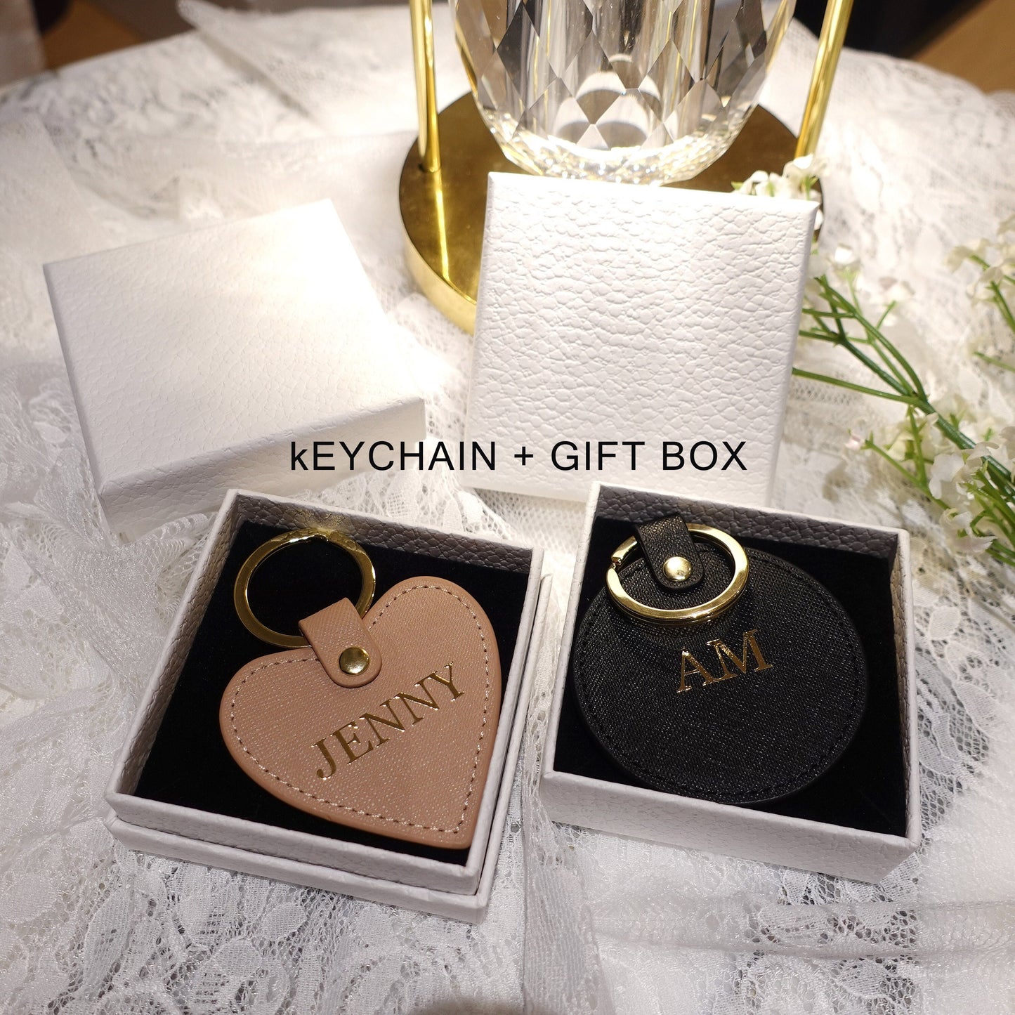 Personalised Monogrammed Keyring Saffiano Leather