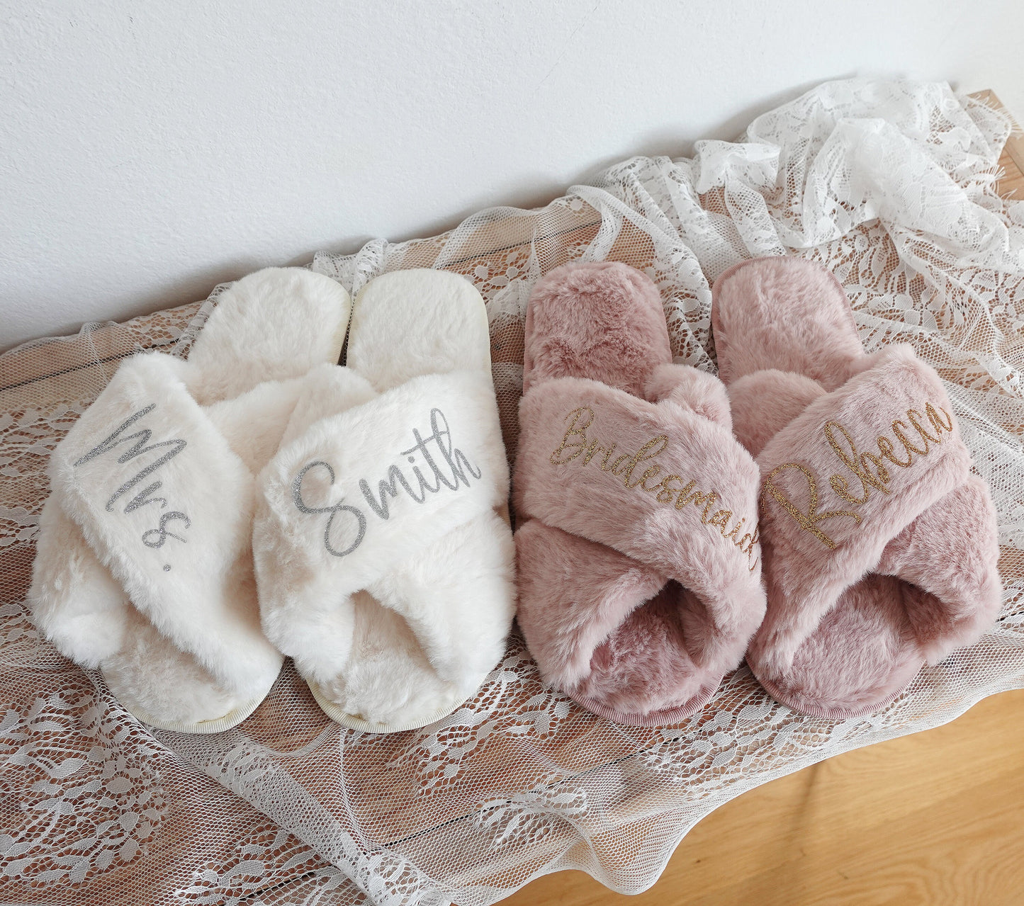 Personalized Fluffy Bride Bridesmaid Slippers
