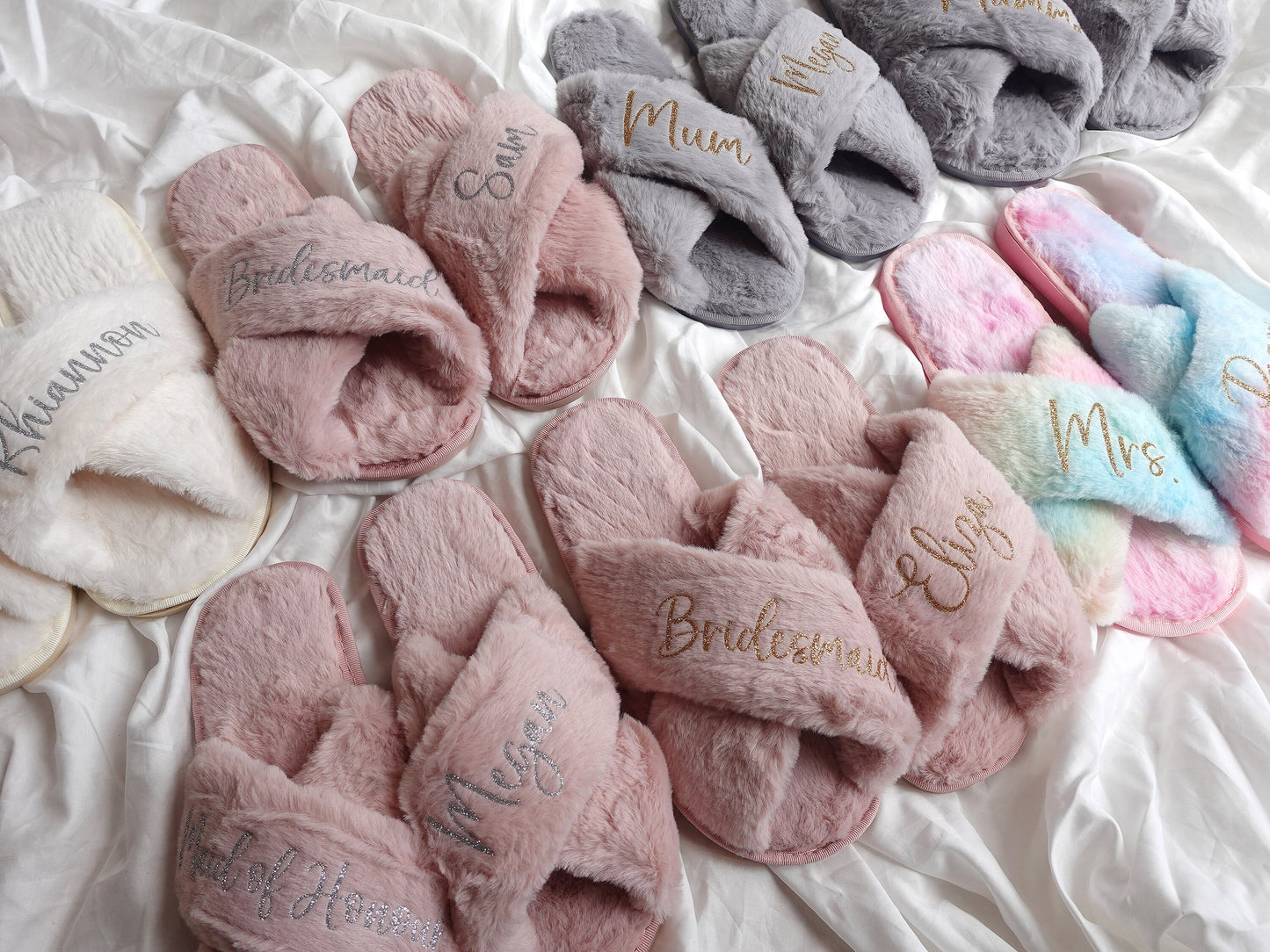 Personalized Fluffy Bride Bridesmaid Slippers
