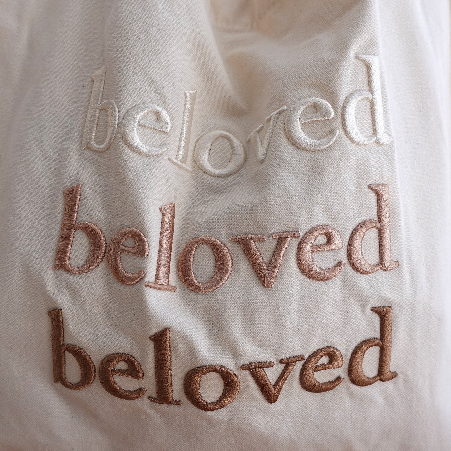 Embroidered “Beloved” Canvas Tote Bag
