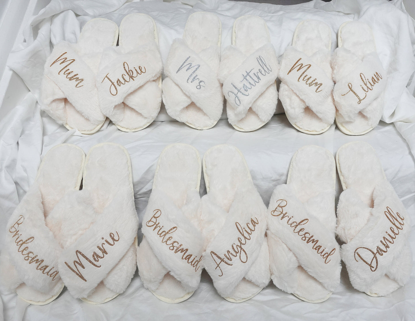 Personalized Fluffy Bride Bridesmaid Slippers