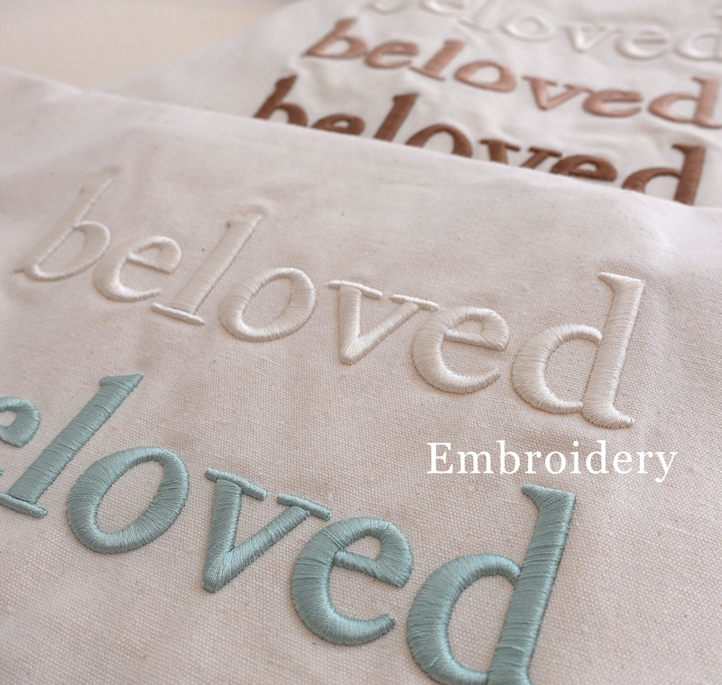 Embroidered “Beloved” Canvas Tote Bag