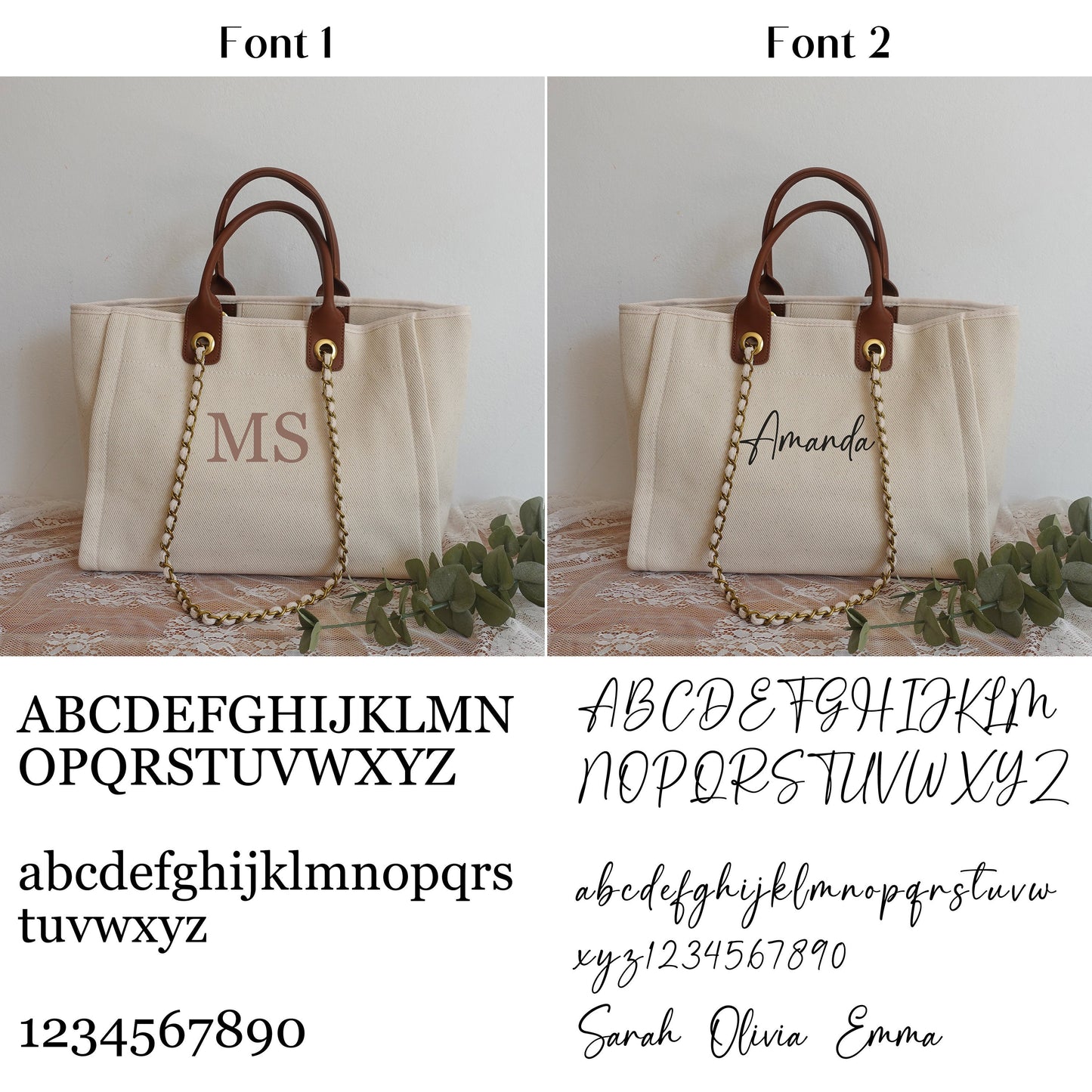 Personalised Shoulder Tote Bag with Chain