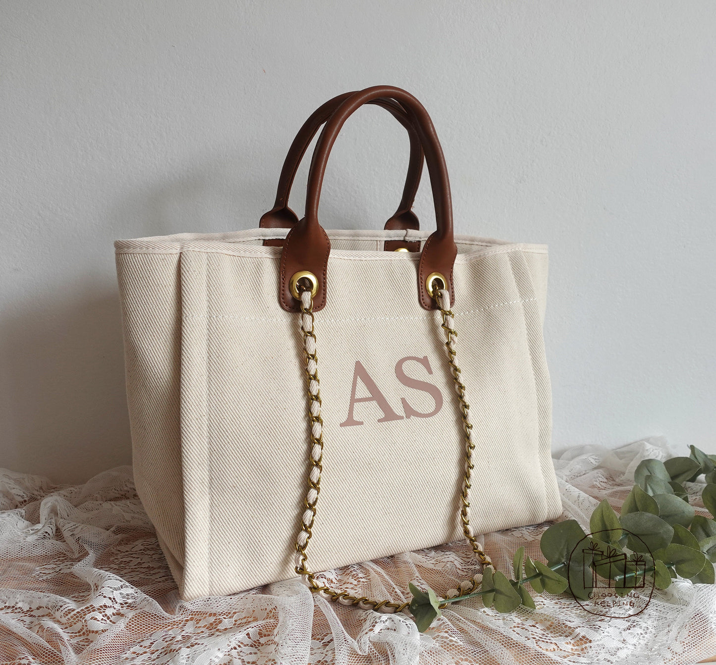 Personalised Shoulder Tote Bag with Chain