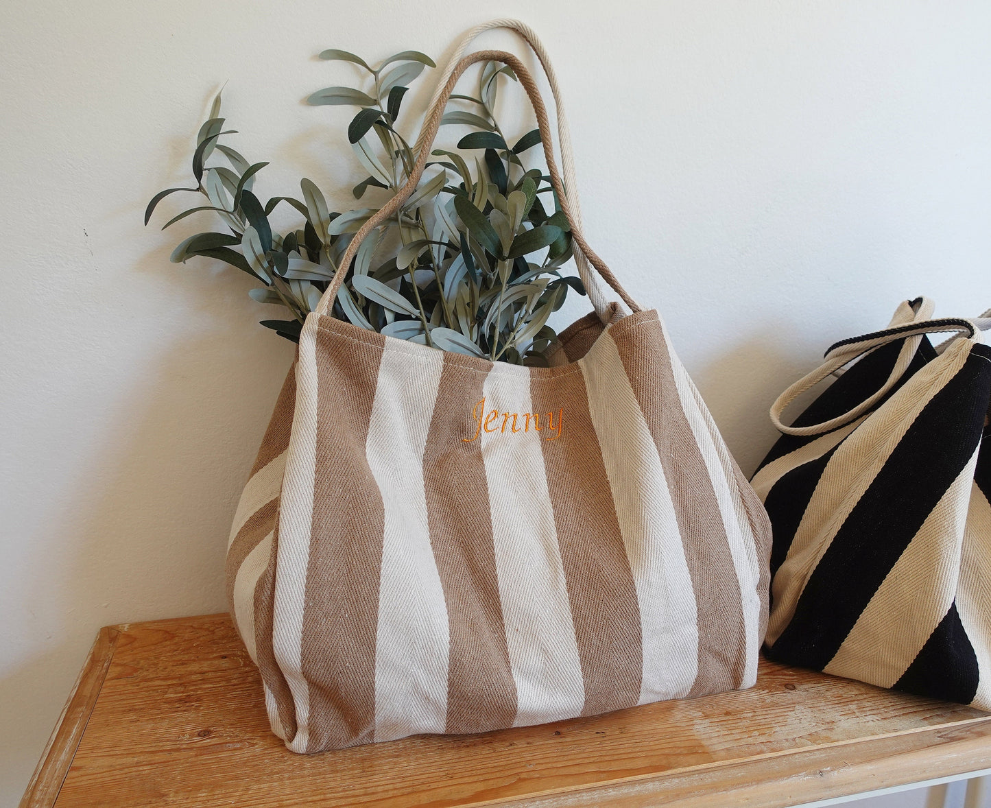 Embroidered Tote Bags, Striped Bag