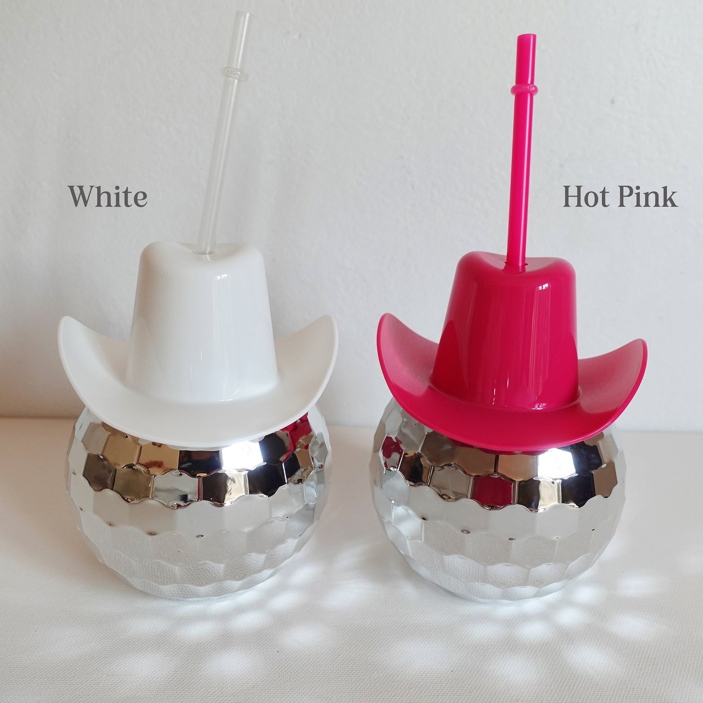 Personalised Cowboy Hat Disco Ball Cup with Clear Straw 600ML