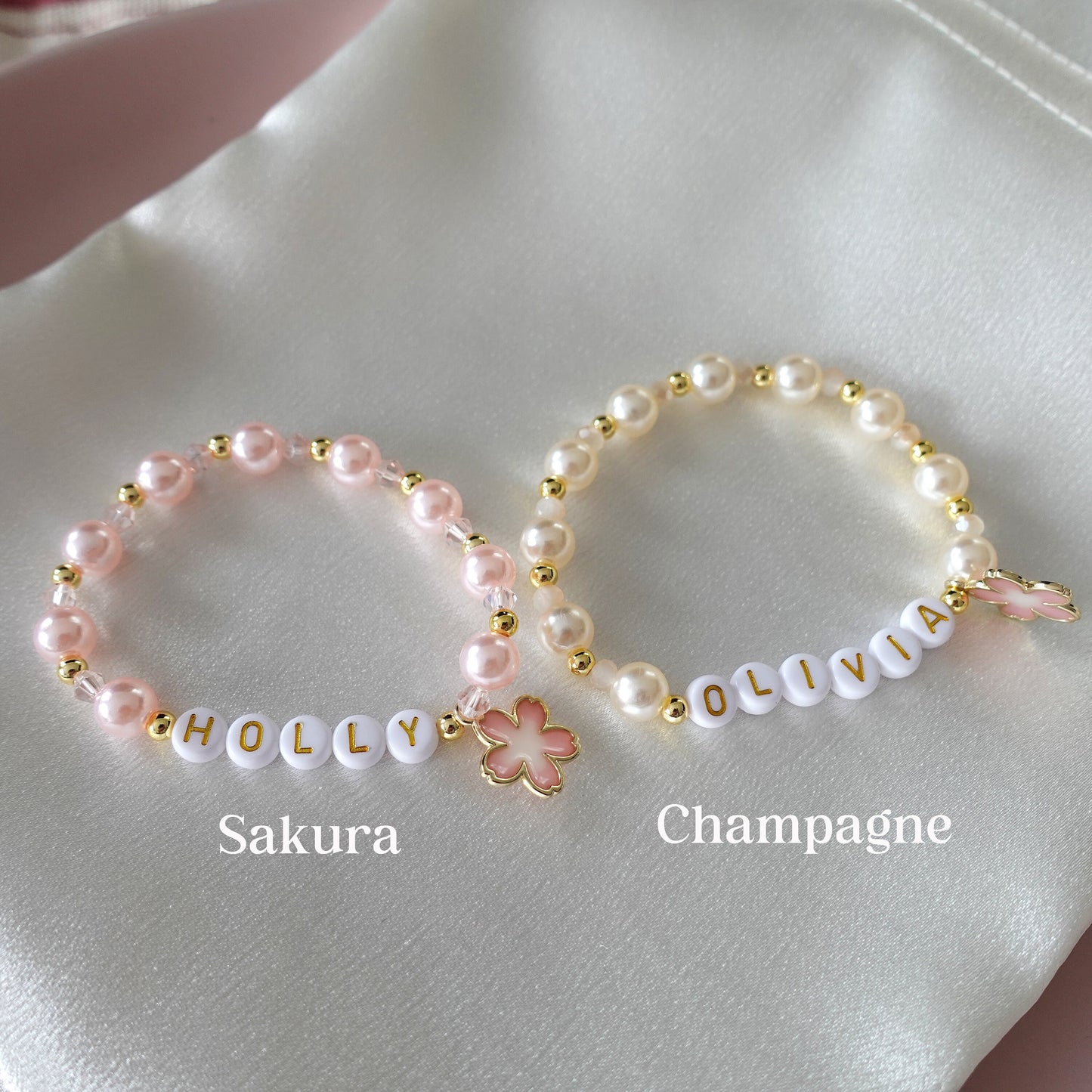Personalised Name Flower Girl Charm Pearl Bracelet