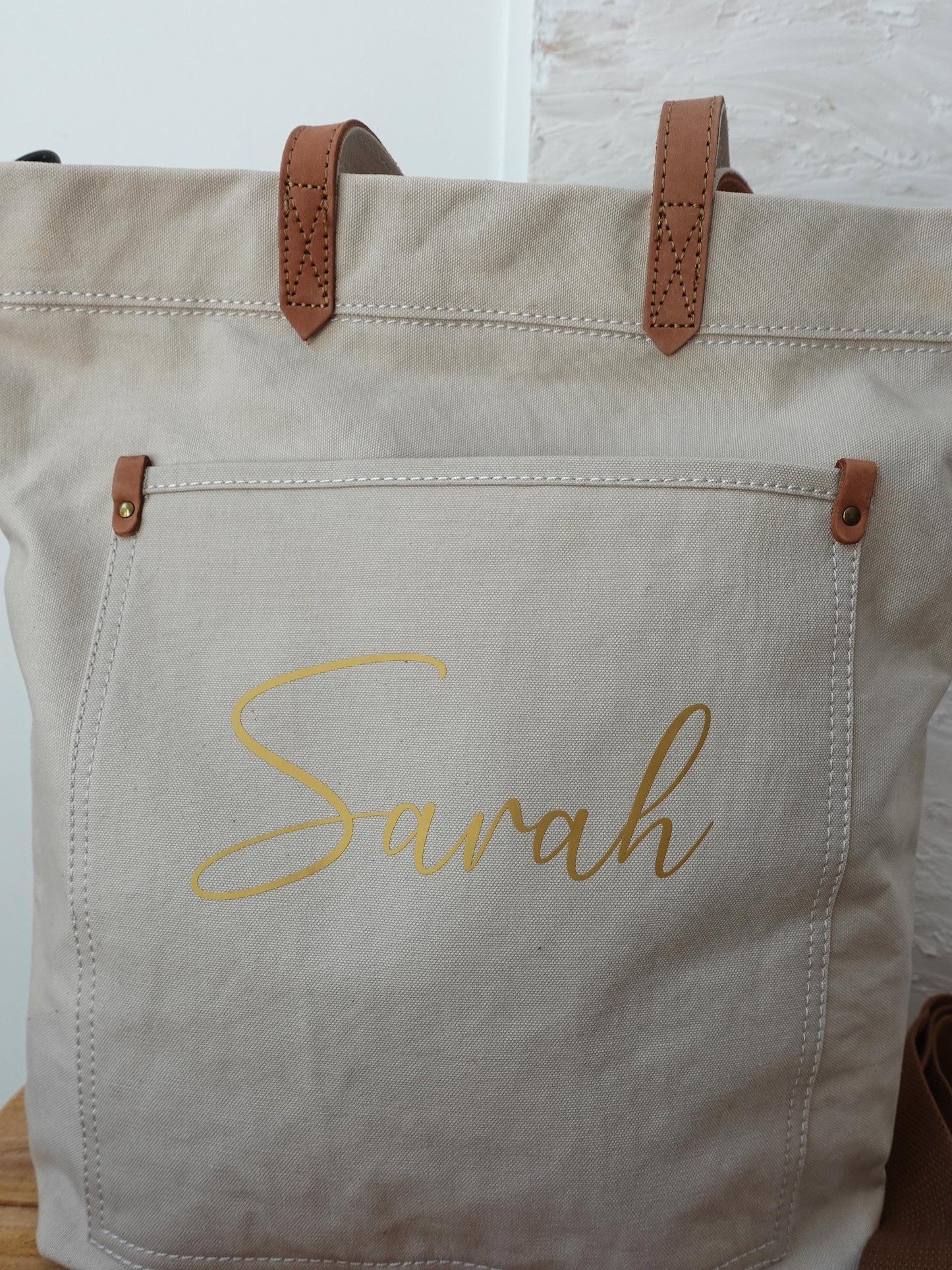 Personalized Unisex Canvas Tote Crossbody Bag with Leather Handles