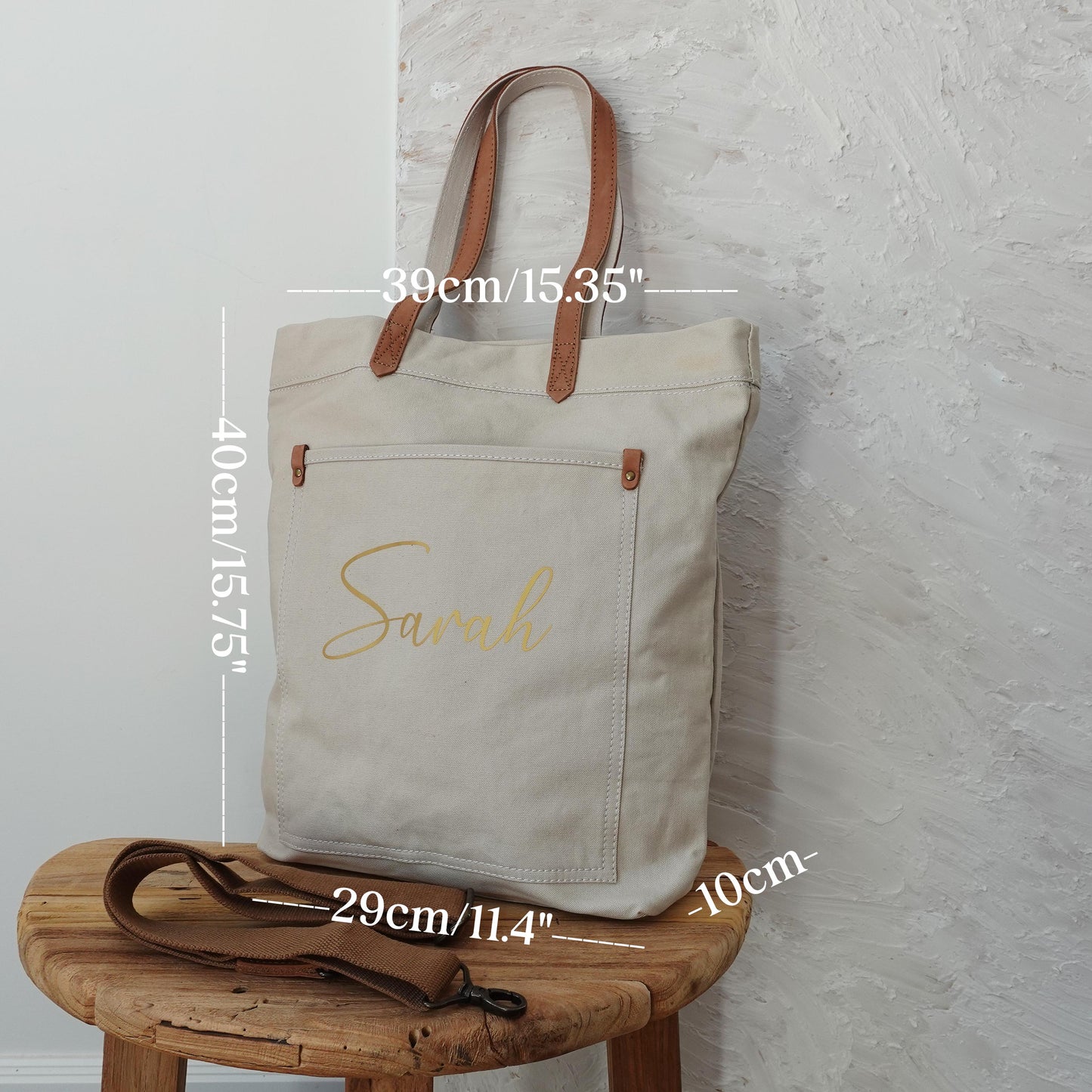 Personalized Unisex Canvas Tote Crossbody Bag with Leather Handles