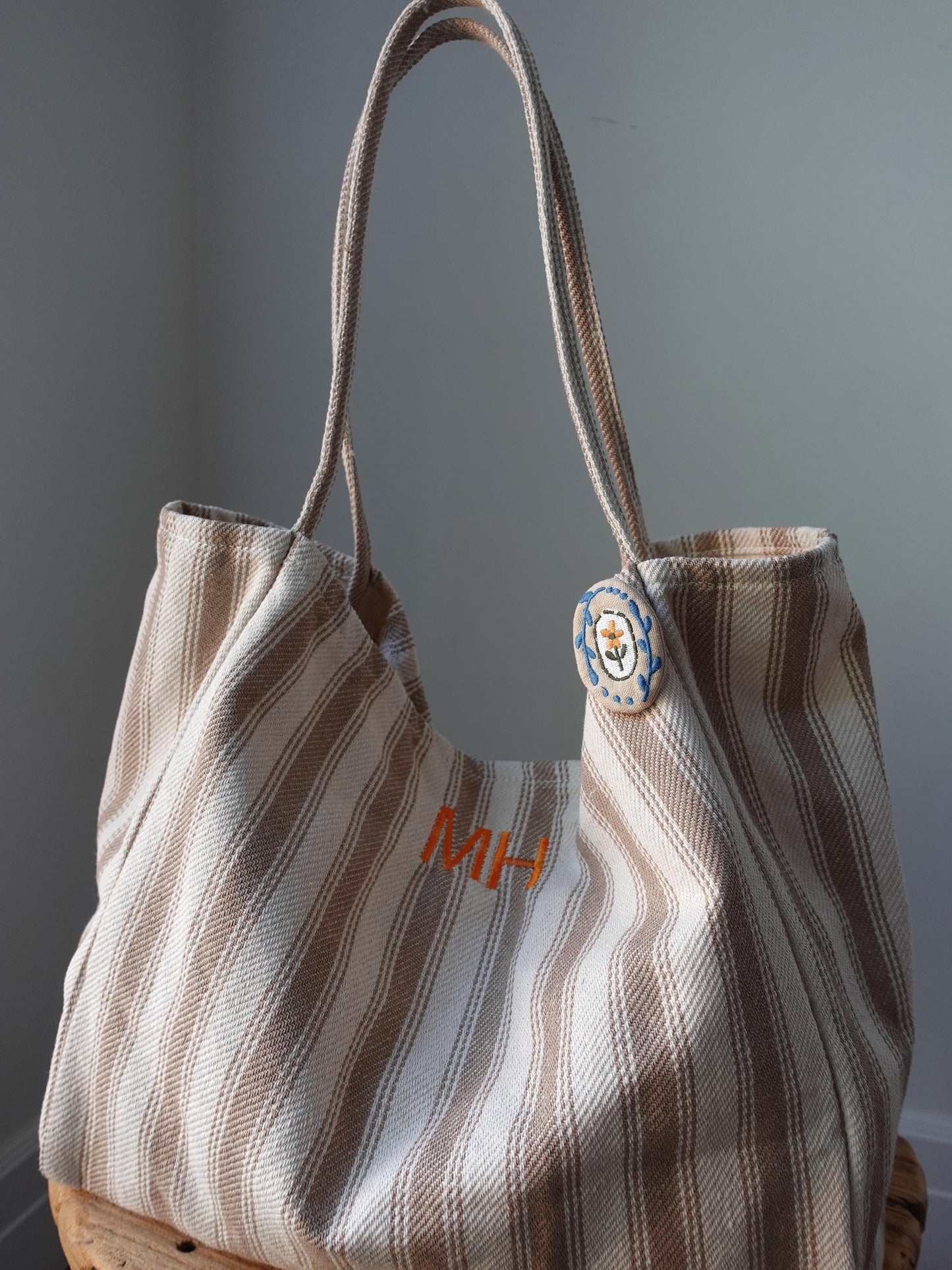 Personalized Striped Tote Bag