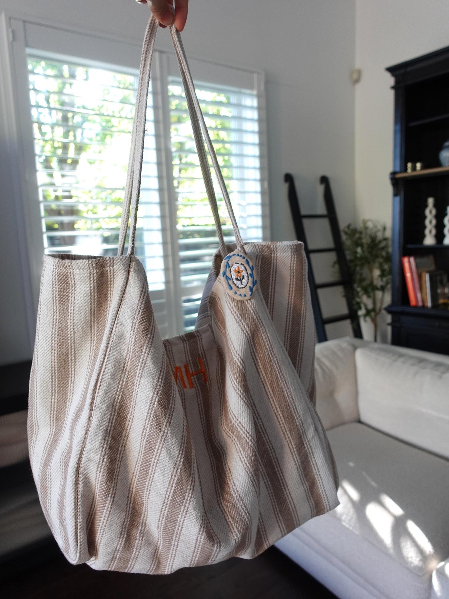 Personalized Striped Tote Bag