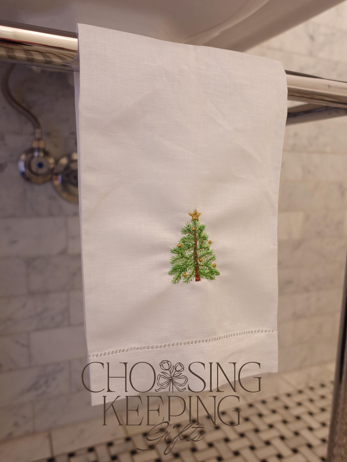 Christmas Tree Embroidered Hand Towel