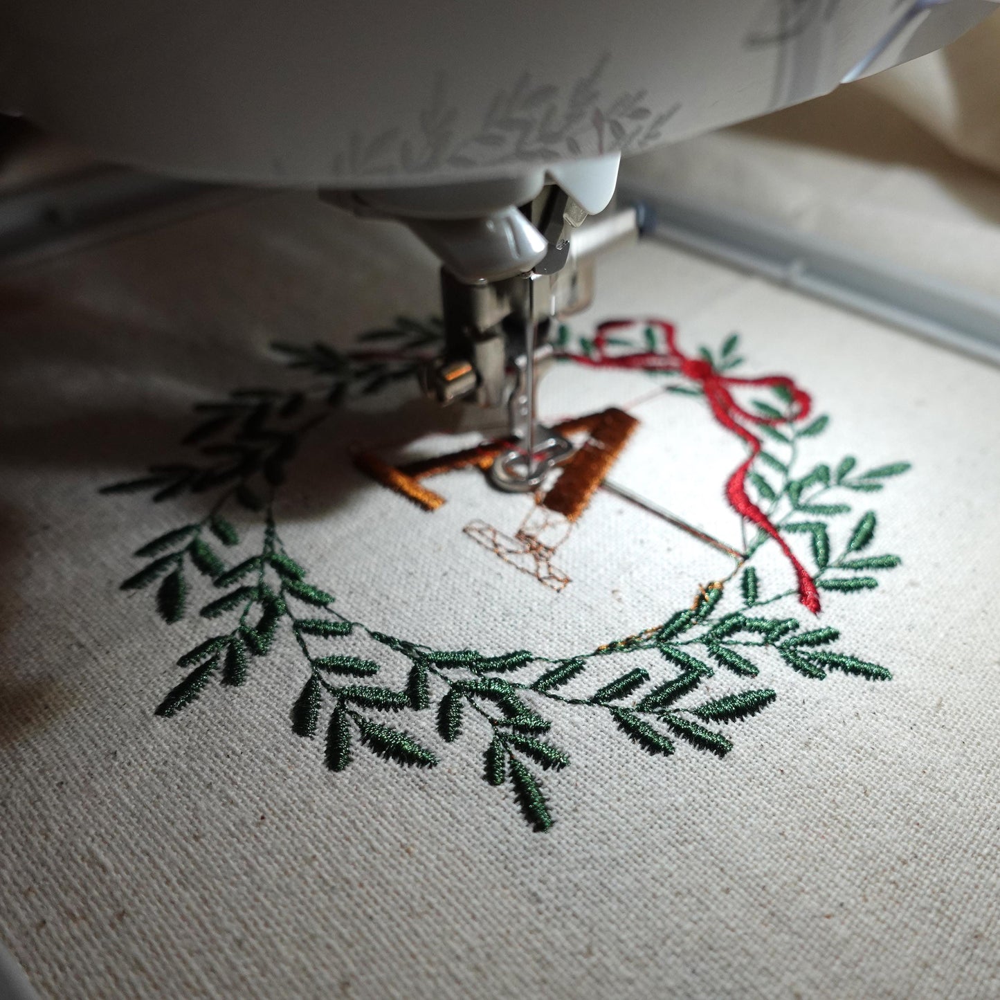 Personalized Christmas Tea Towel, Embroidered Wreath with Initials