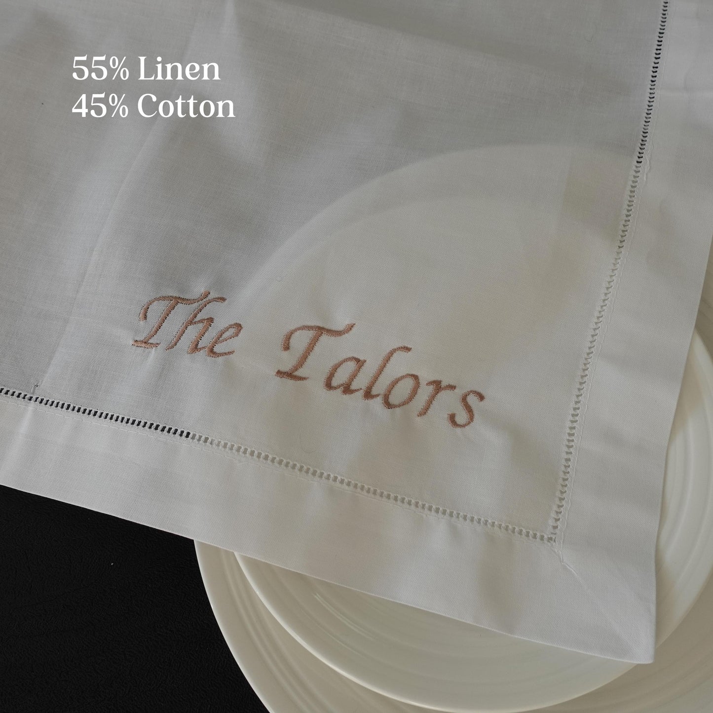 Personalized Linen Cotton Hand Towel, Embroidered Tea Towel