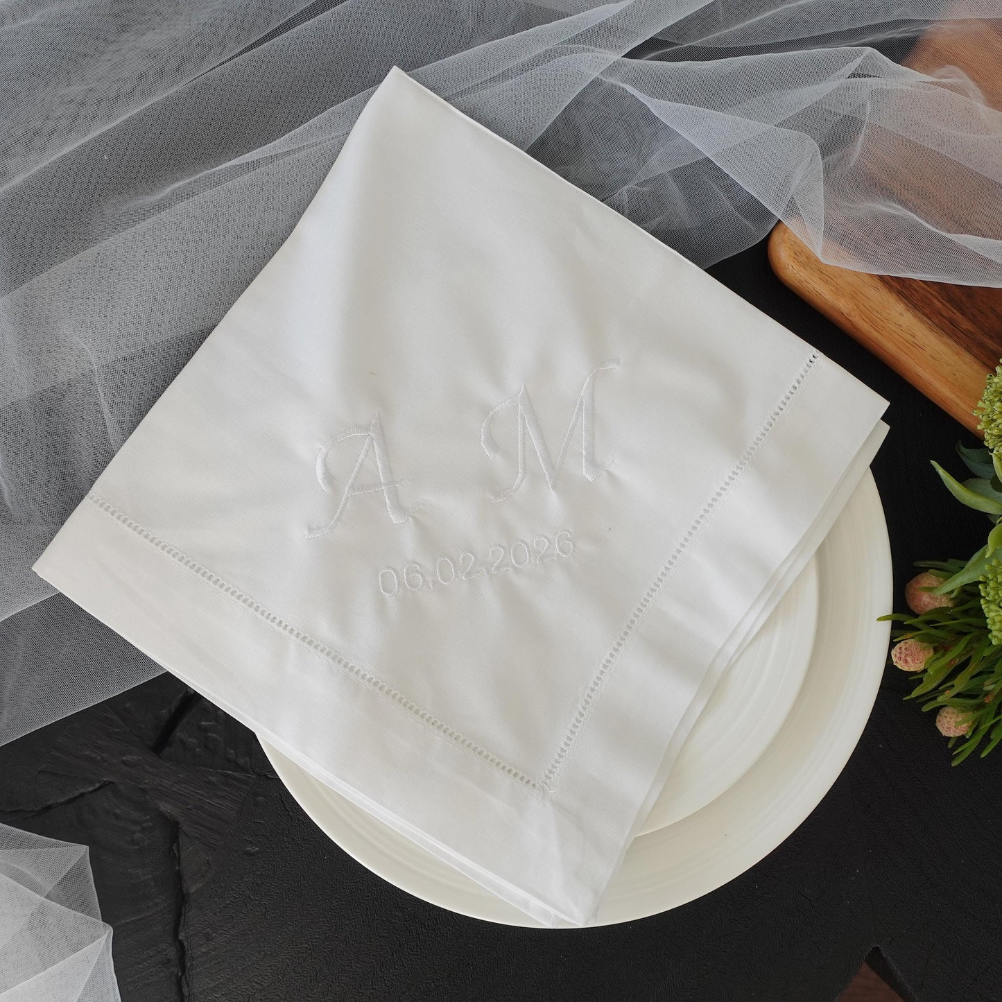 20x20" Monogram Embroidered Wedding Napkin