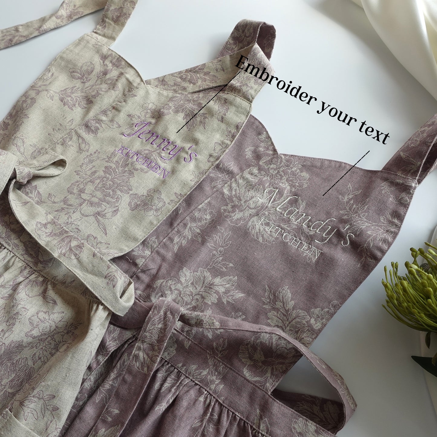 Personalized Floral Linen Apron Dress
