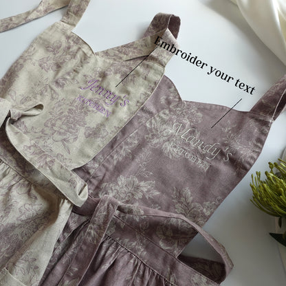 Personalized Floral Linen Apron Dress