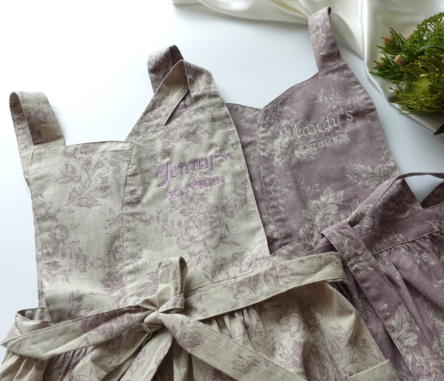 Personalized Floral Linen Apron Dress