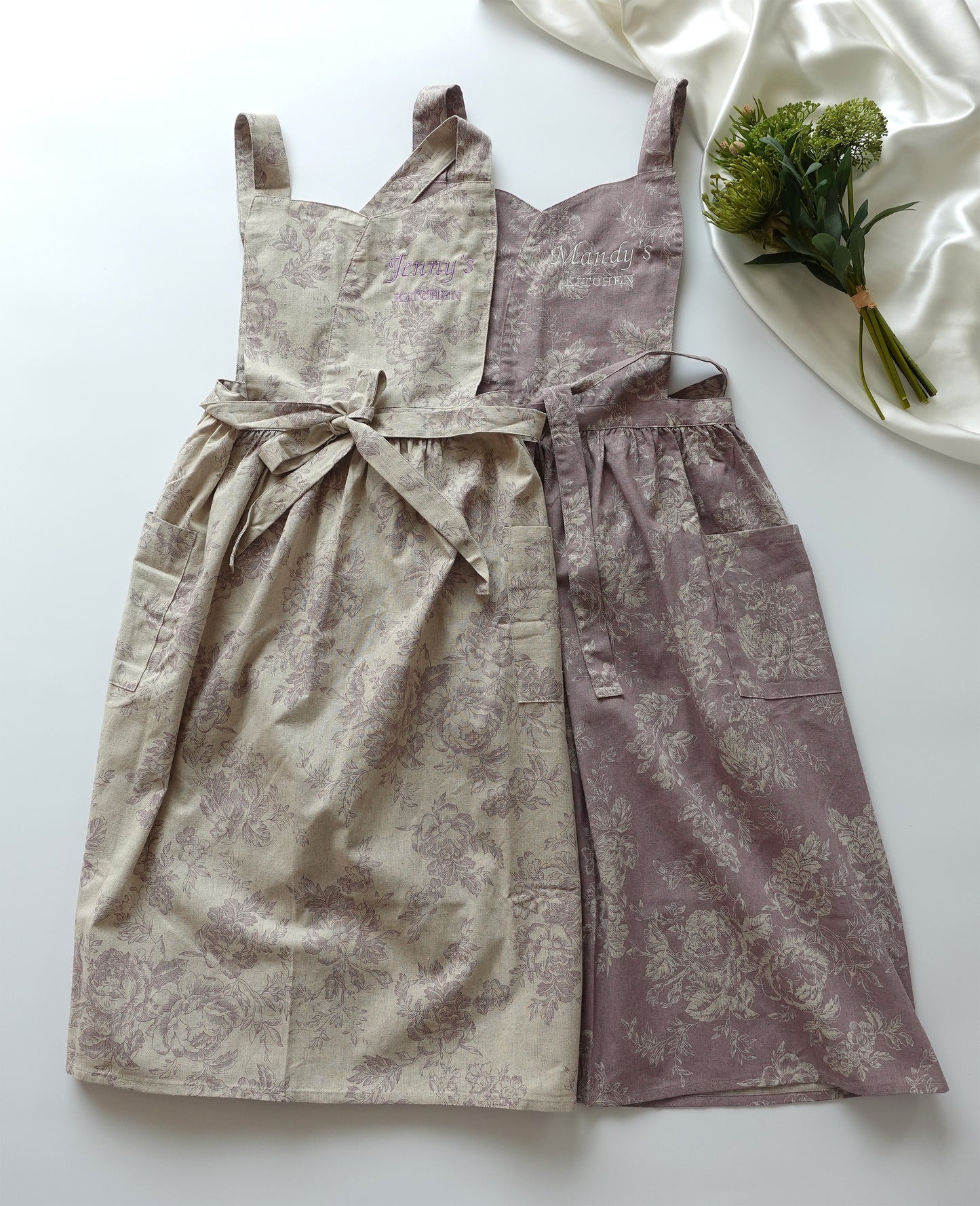 Personalized Floral Linen Apron Dress