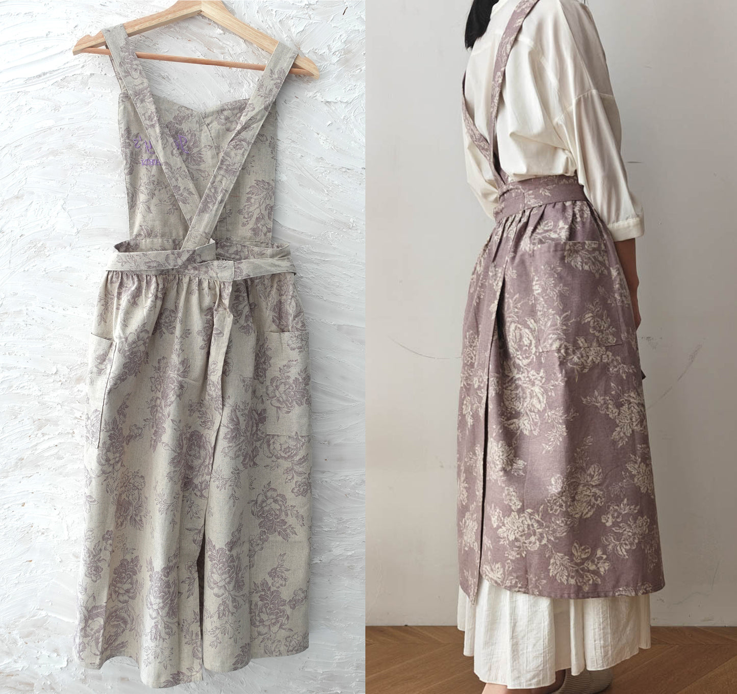 Personalized Floral Linen Apron Dress