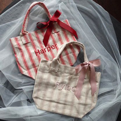 Personalised Striped Mini Tote, Country Vintage Style