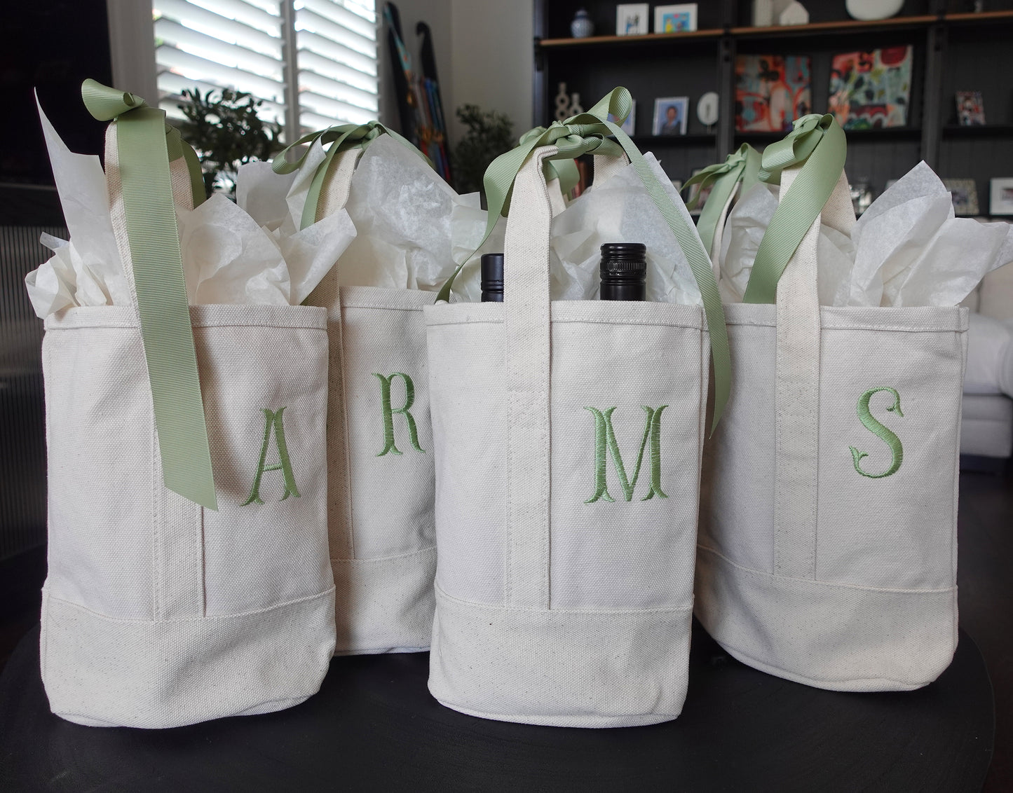 Custom Monogram Canvas Wine Tote