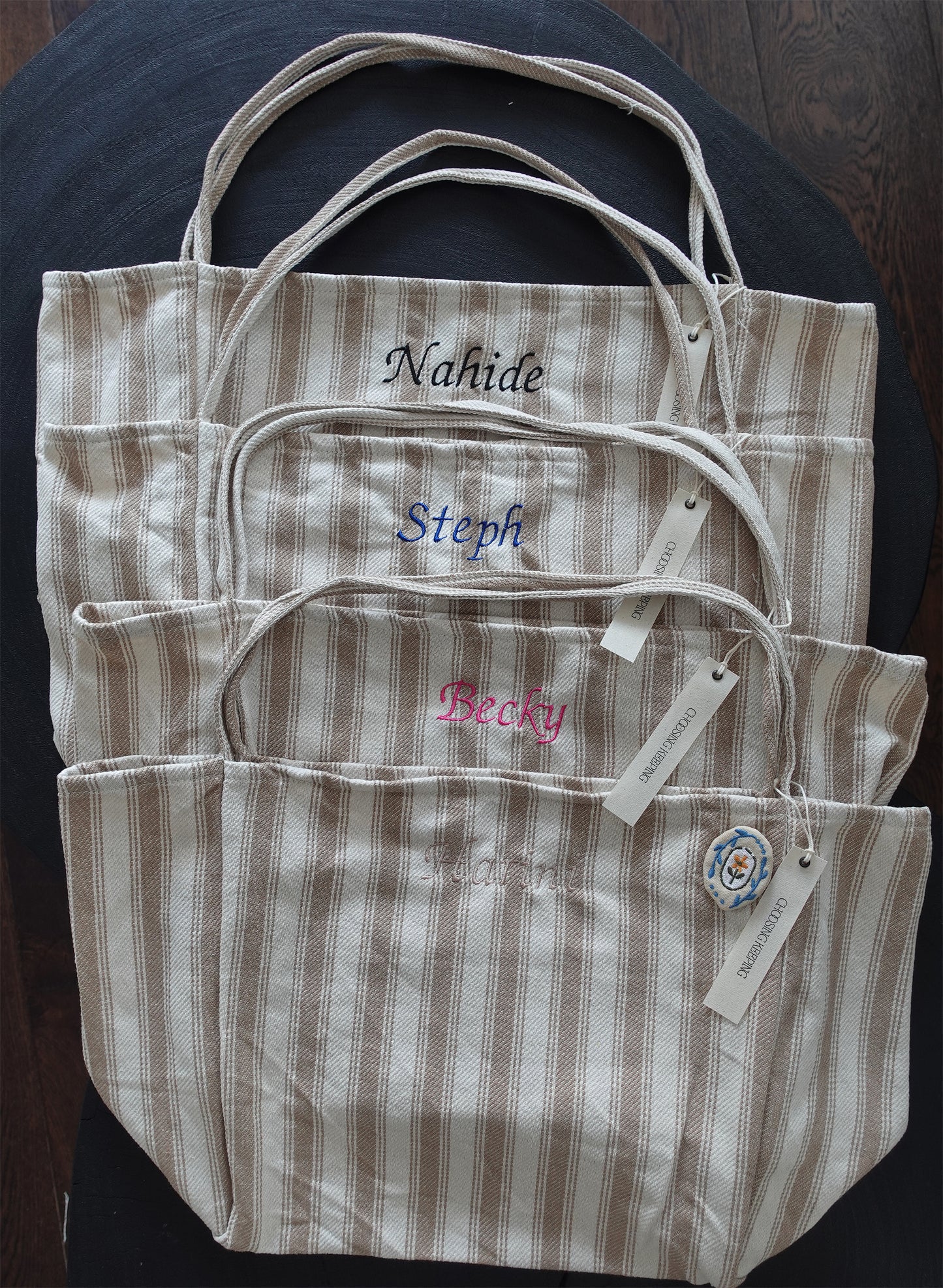 Personalized Striped Tote Bag
