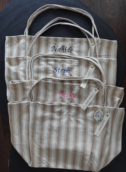 Personalized Striped Tote Bag