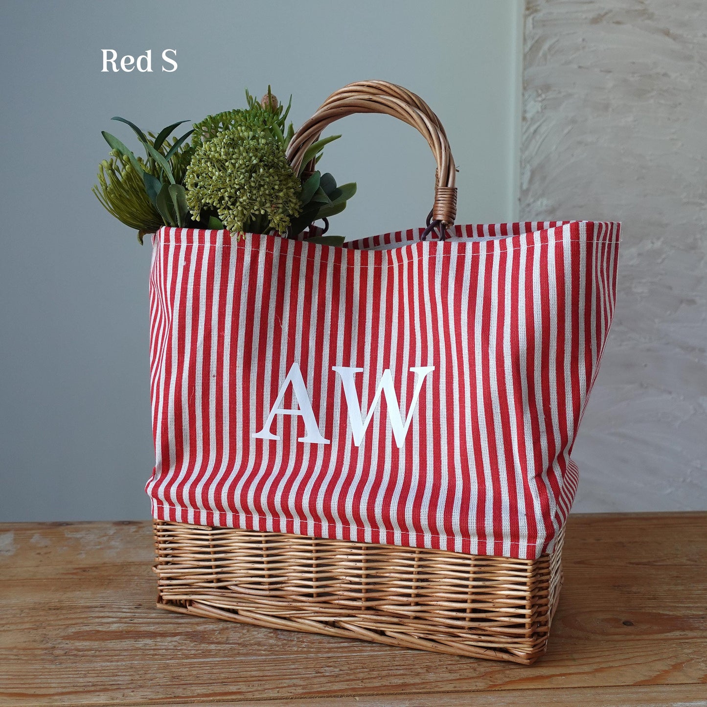 Customized striped Linen Rattan Bag, Personalized Bag