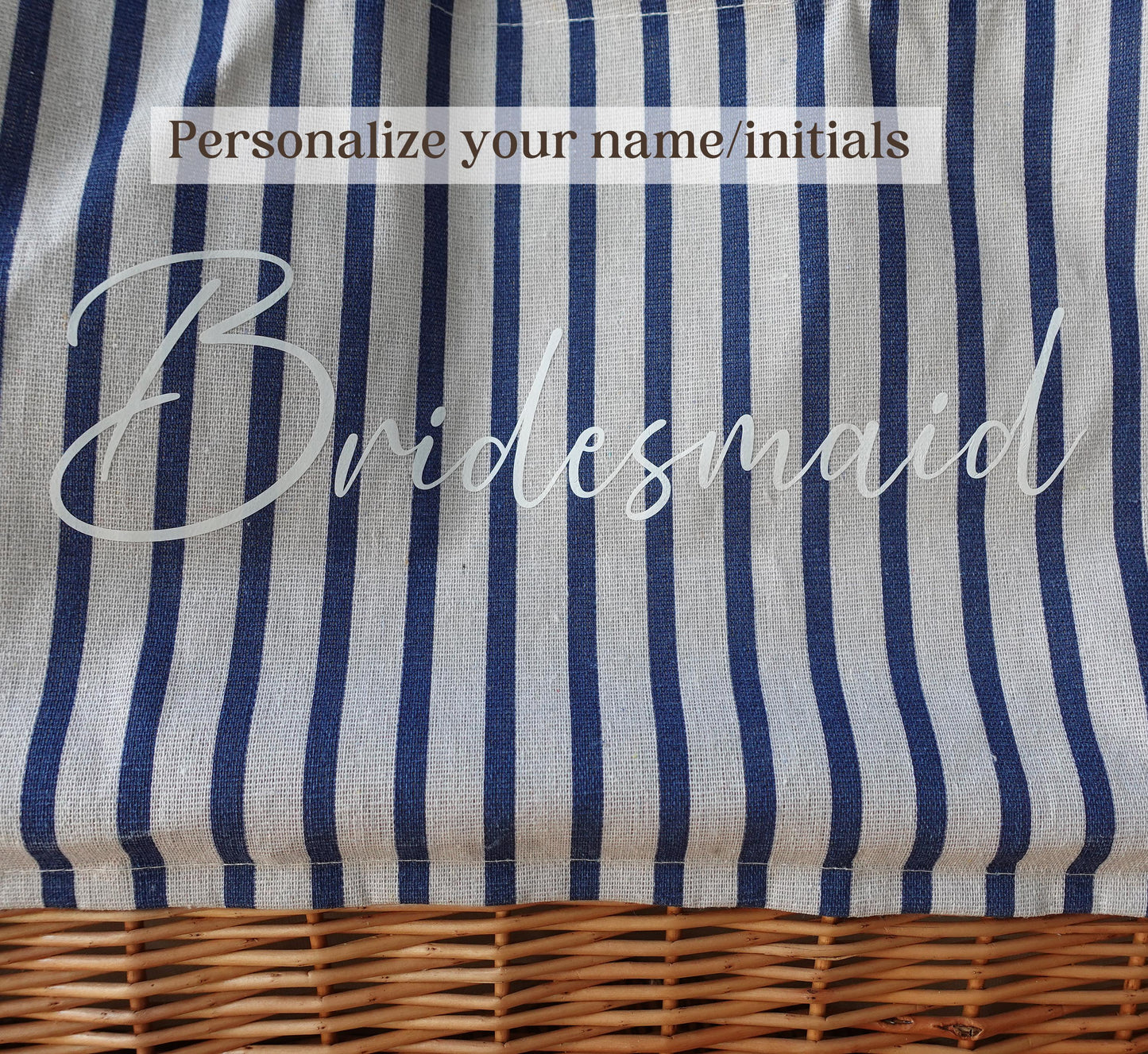 Customized striped Linen Rattan Bag, Personalized Bag