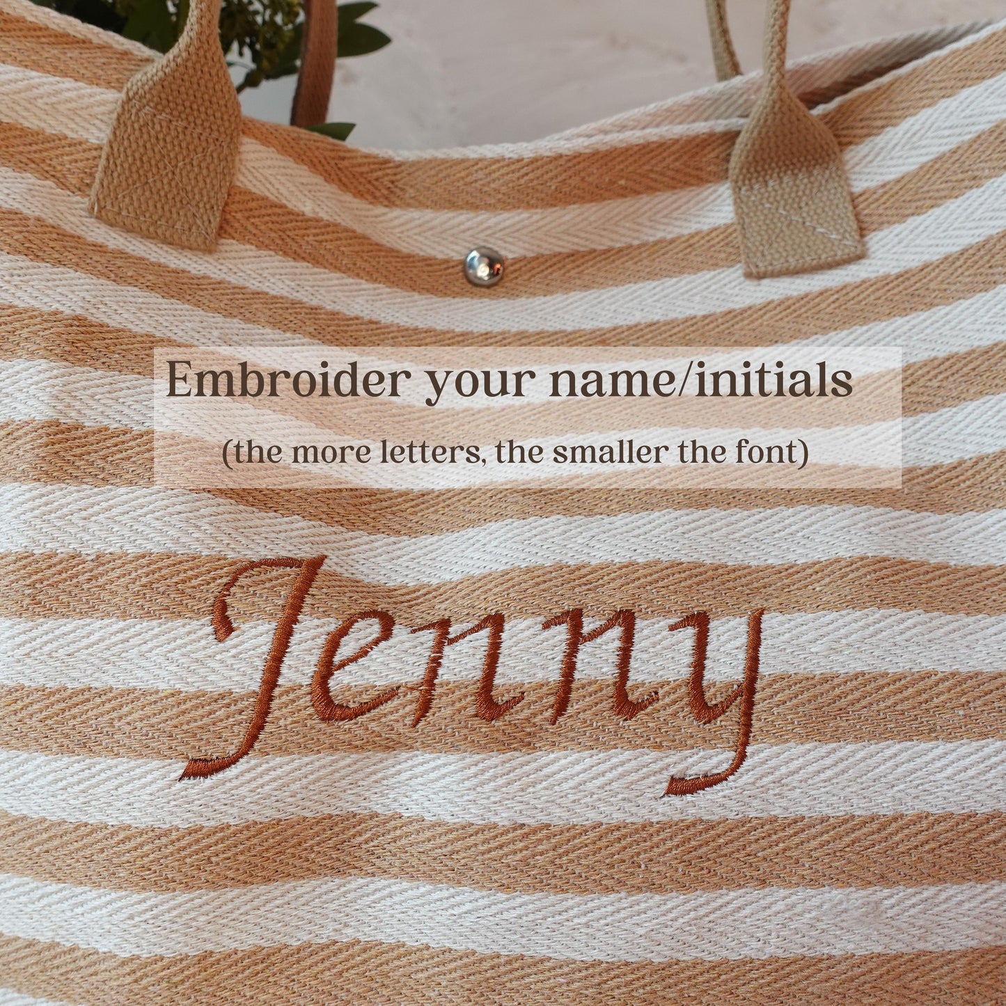 Personalized Large-Capacity Shopping Bag with Embroidery, Embroidered Striped Bag