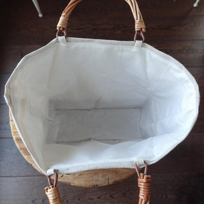 Customized striped Linen Rattan Bag, Personalized Bag