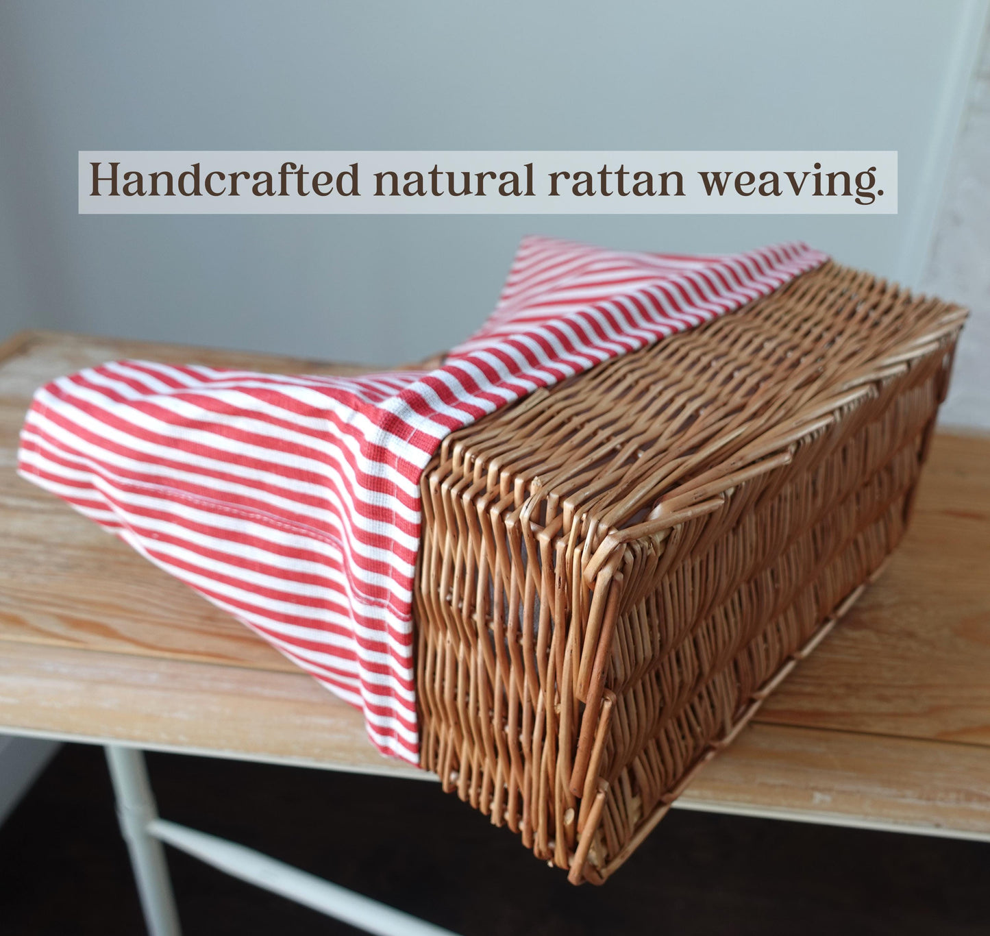 Customized striped Linen Rattan Bag, Personalized Bag