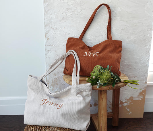 Custom Embroidered Corduroy Tote Bag