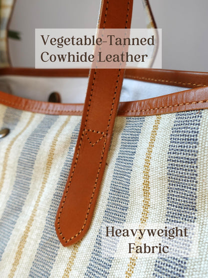 Personalized Striped Tote Bag with  Leather Handles