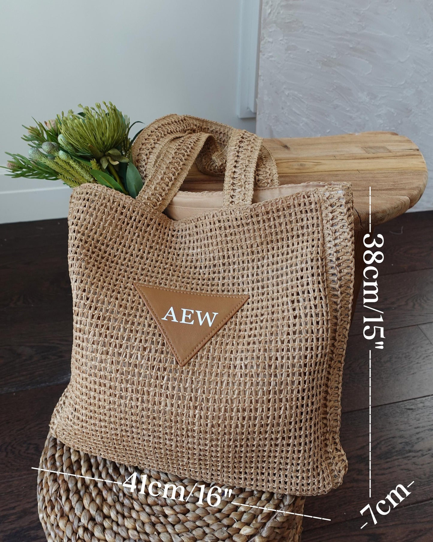 Personalized Woven Straw Tote Bag