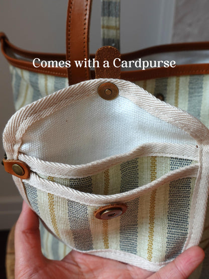 Personalized Striped Tote Bag with  Leather Handles
