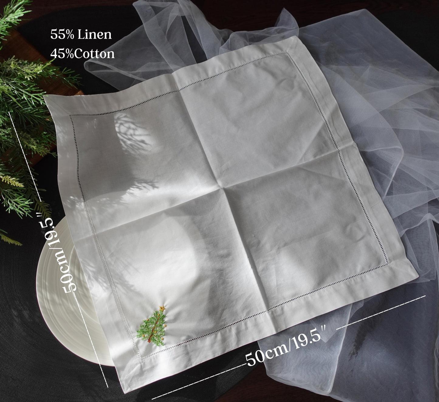 50x50cm Christmas Tree Embroidered Napkin