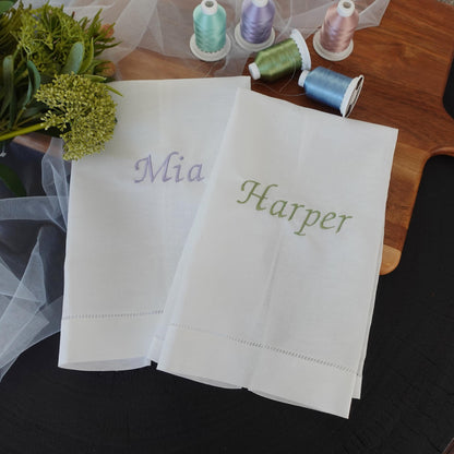 Personalized Linen Cotton Hand Towel,  Embroidered Tea Towel