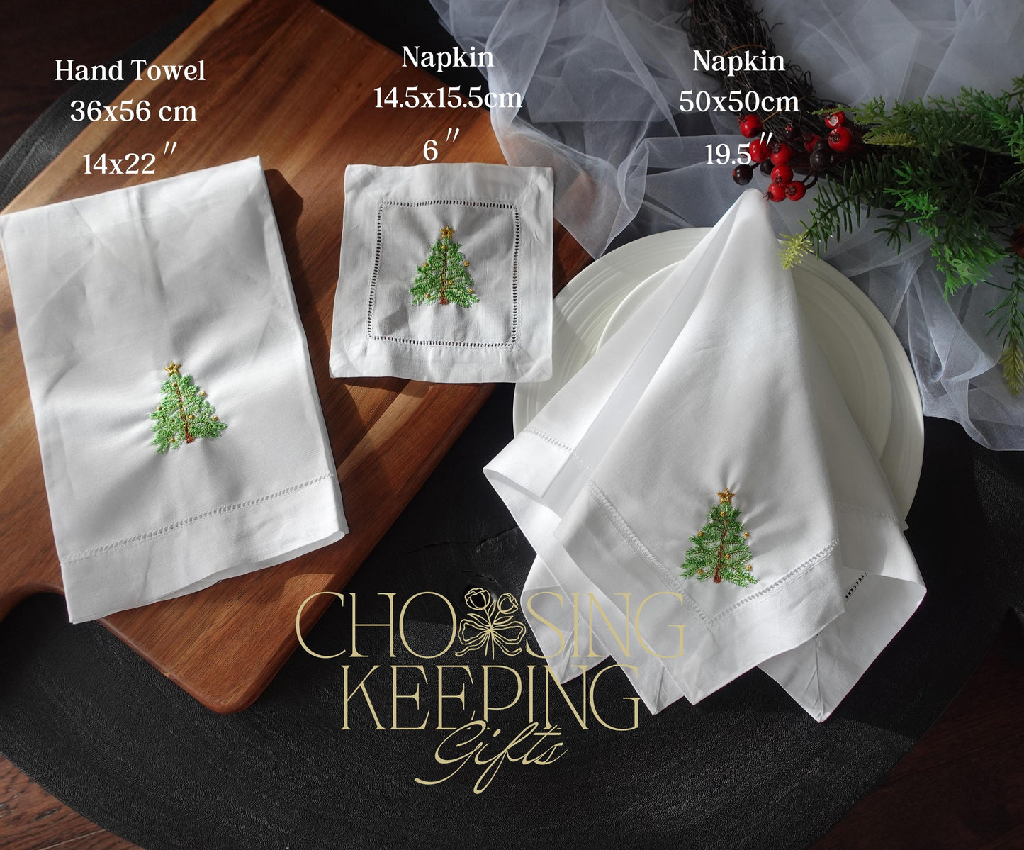 50x50cm Christmas Tree Embroidered Napkin