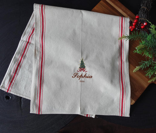 Personalized Embroidery Christmas Tea Towel