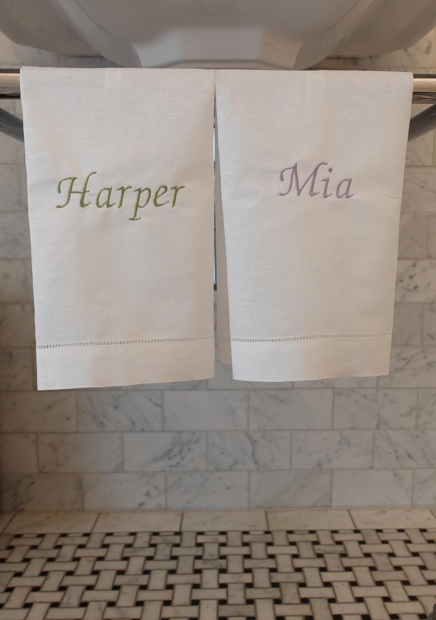 Personalized Linen Cotton Hand Towel,  Embroidered Tea Towel