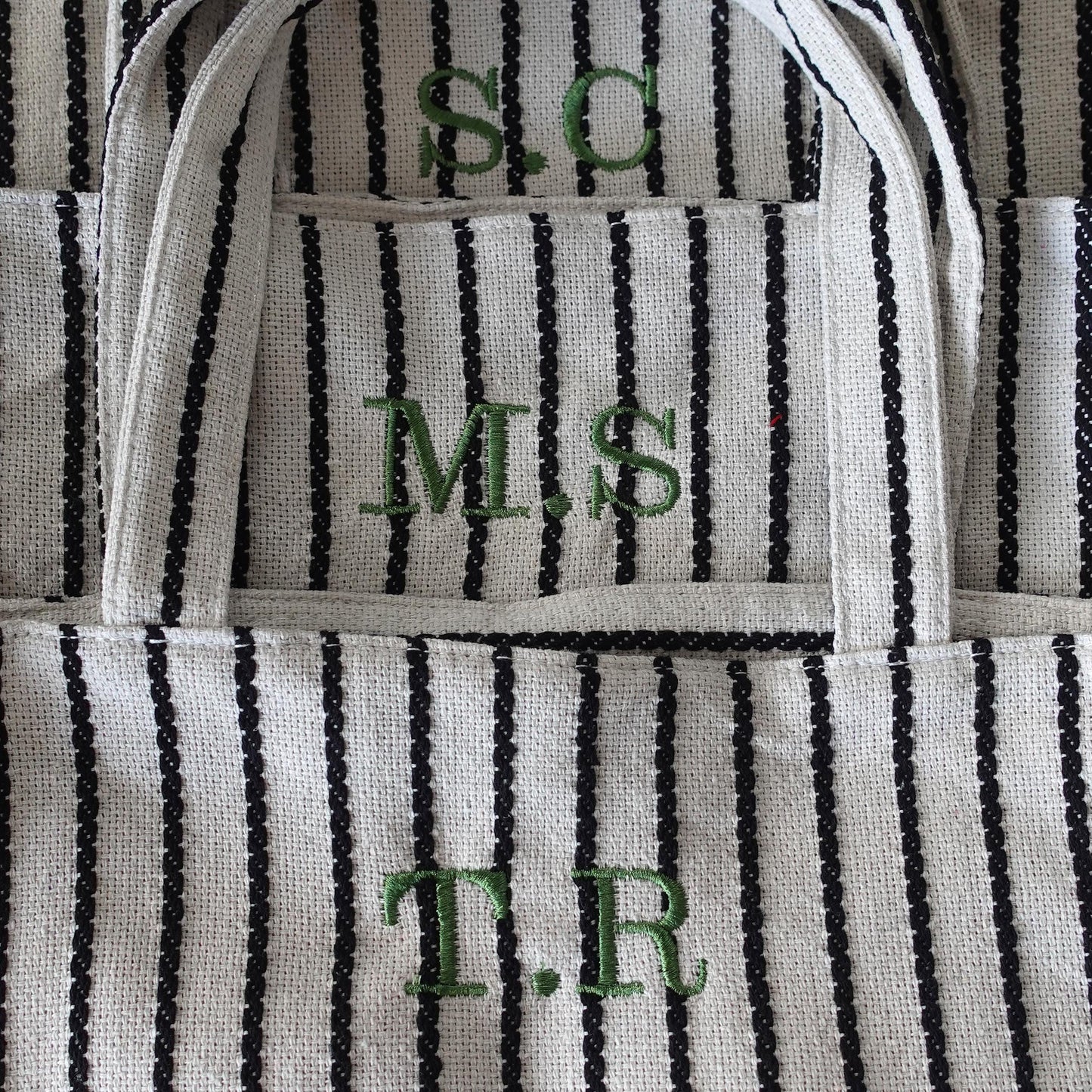 Embroidered initial tote bag, Oversize striped Tote Bag