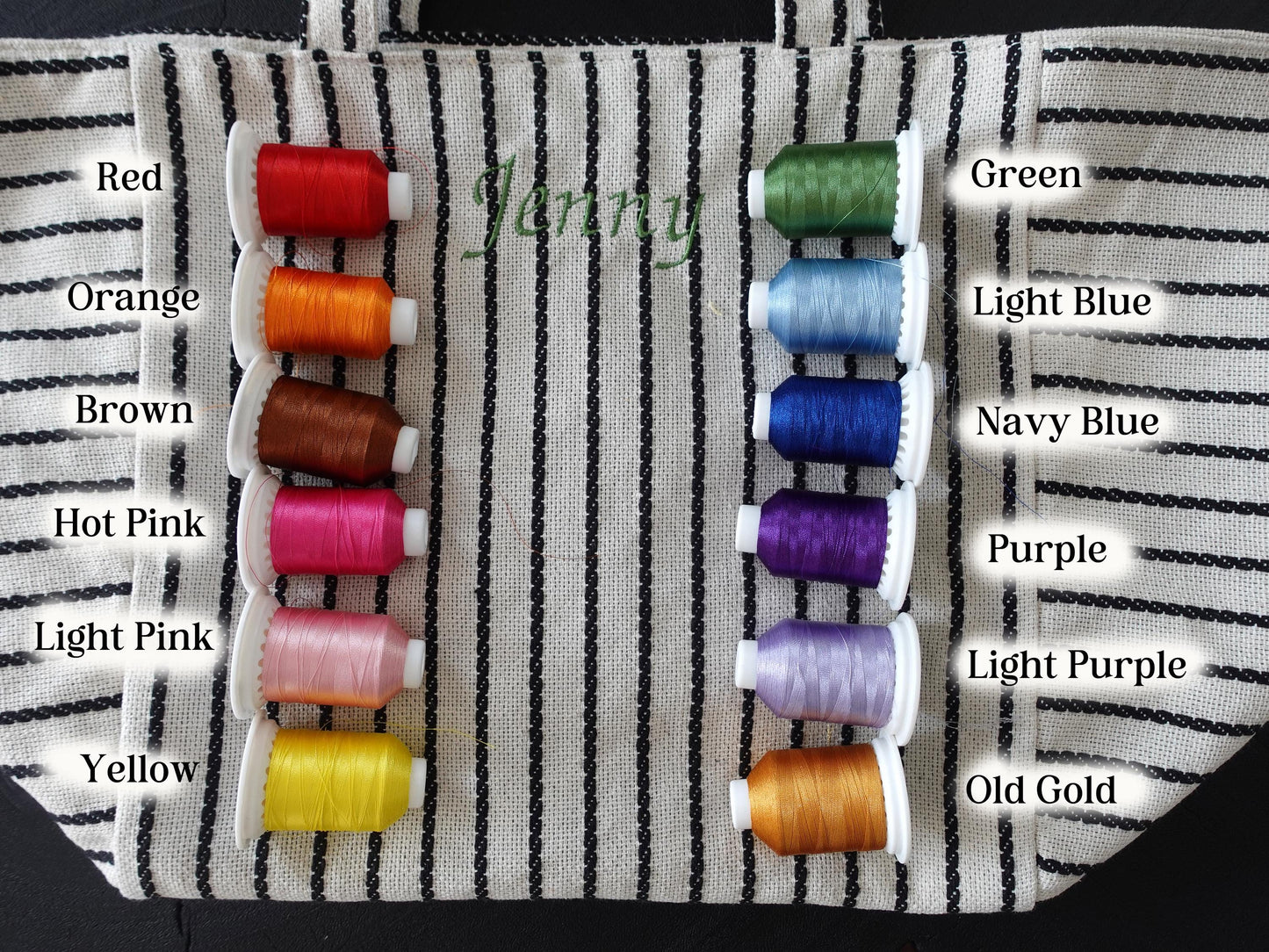 Embroidered initial tote bag, Oversize striped Tote Bag