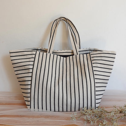 Embroidered initial tote bag, Oversize striped Tote Bag