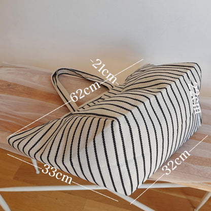 Embroidered initial tote bag, Oversize striped Tote Bag