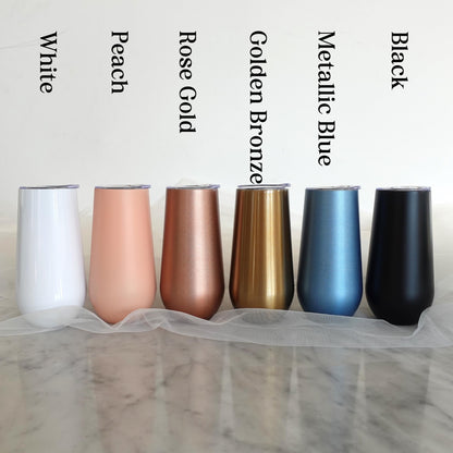 Personalised 6oz Champagne Tumbler with straw, Stainless Flute Wine Glass